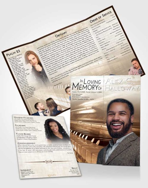 Obituary Funeral Template Gatefold Memorial Brochure Golden Peach Piano Passion