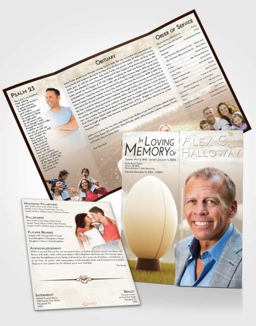 Obituary Funeral Template Gatefold Memorial Brochure Golden Peach Rugby Honor
