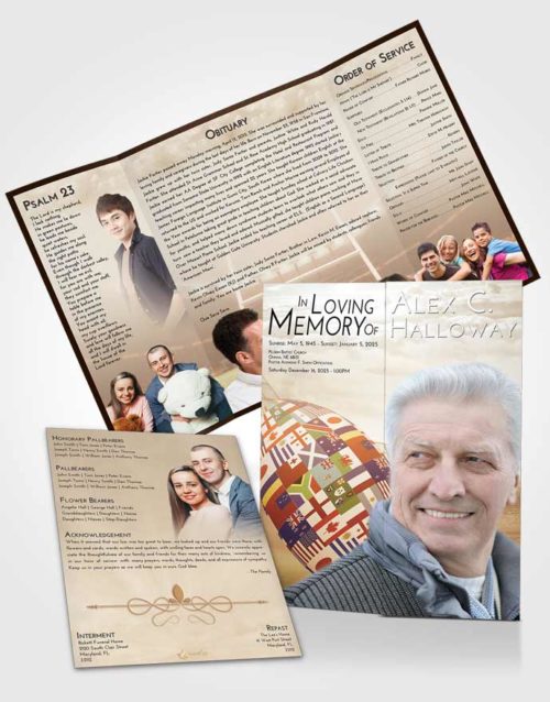 Obituary Funeral Template Gatefold Memorial Brochure Golden Peach Rugby Passion