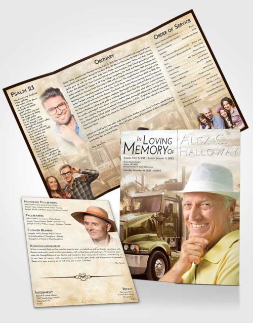 Obituary Funeral Template Gatefold Memorial Brochure Golden Peach Trucker Days