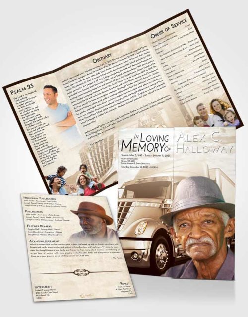 Obituary Funeral Template Gatefold Memorial Brochure Golden Peach Trucker Hours