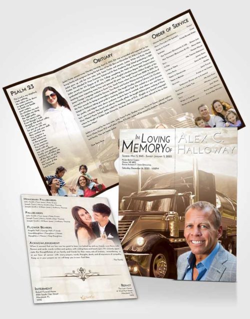 Obituary Funeral Template Gatefold Memorial Brochure Golden Peach Trucker Life