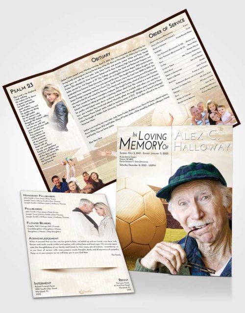 Obituary Funeral Template Gatefold Memorial Brochure Golden Soccer Love