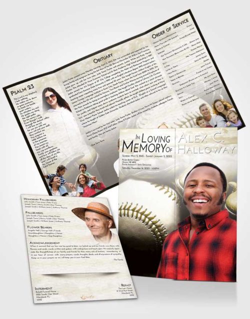 Obituary Funeral Template Gatefold Memorial Brochure Harmony Baseball Life