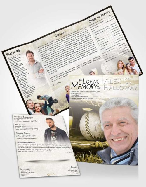 Obituary Funeral Template Gatefold Memorial Brochure Harmony Baseball Tranquility