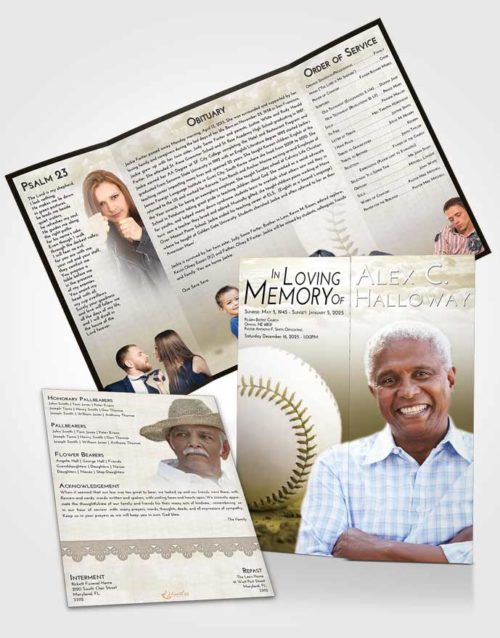 Obituary Funeral Template Gatefold Memorial Brochure Harmony Baseball Victory