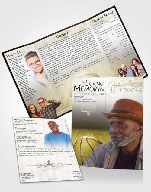 Obituary Funeral Template Gatefold Memorial Brochure Harmony Basketball Dreams