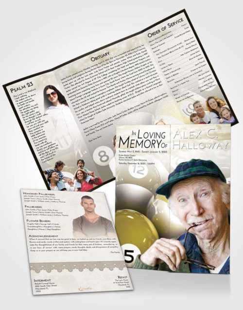 Obituary Funeral Template Gatefold Memorial Brochure Harmony Billiards Tournament