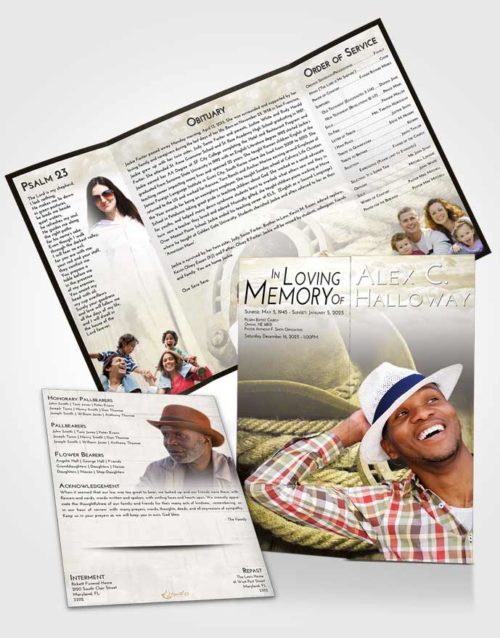 Obituary Funeral Template Gatefold Memorial Brochure Harmony Cowboy Divinity