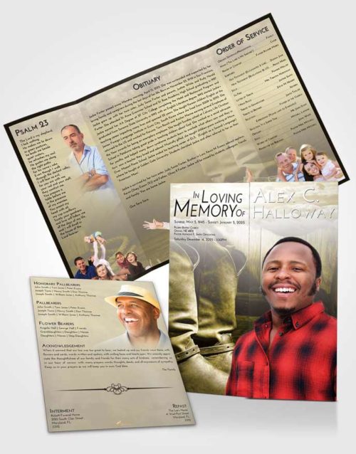 Obituary Funeral Template Gatefold Memorial Brochure Harmony Cowboy Love