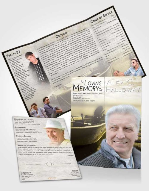 Obituary Funeral Template Gatefold Memorial Brochure Harmony Fishing Life