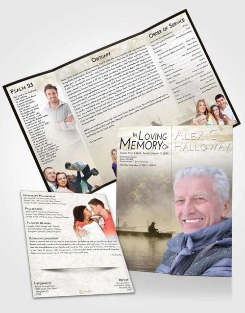 Obituary Funeral Template Gatefold Memorial Brochure Harmony Fishing Tranquility