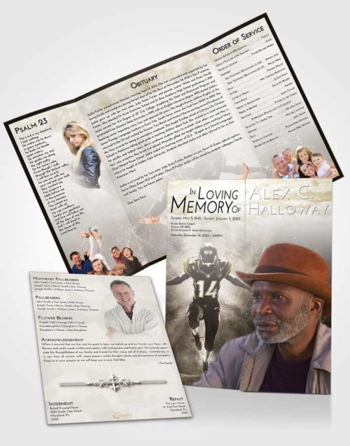 Obituary Funeral Template Gatefold Memorial Brochure Harmony Football Serenity