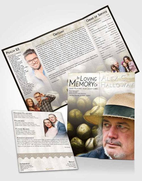 Obituary Funeral Template Gatefold Memorial Brochure Harmony Foul Ball