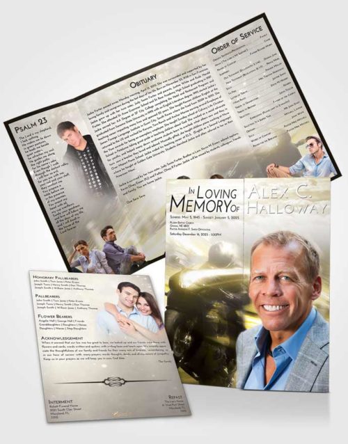 Obituary Funeral Template Gatefold Memorial Brochure Harmony Motorcycle Speed