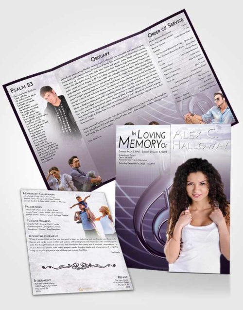 Obituary Funeral Template Gatefold Memorial Brochure Lavender Sunrise Allegro