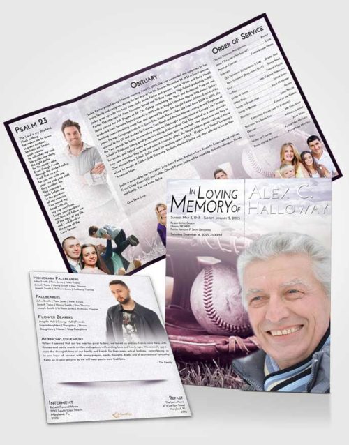 Obituary Funeral Template Gatefold Memorial Brochure Lavender Sunrise Baseball Tranquility