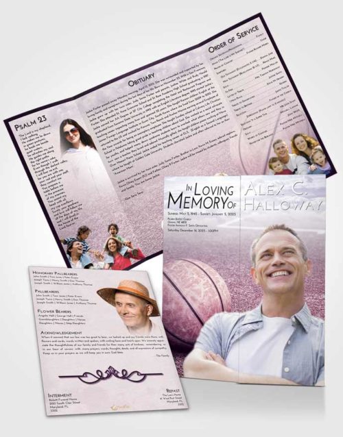 Obituary Funeral Template Gatefold Memorial Brochure Lavender Sunrise Basketball Love