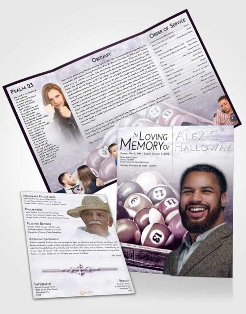 Obituary Funeral Template Gatefold Memorial Brochure Lavender Sunrise Billiards Love