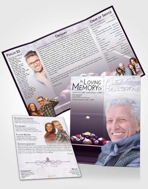 Obituary Funeral Template Gatefold Memorial Brochure Lavender Sunrise Billiards Pride