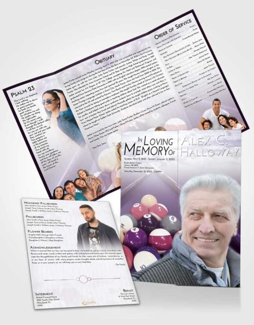 Obituary Funeral Template Gatefold Memorial Brochure Lavender Sunrise Billiards Rack