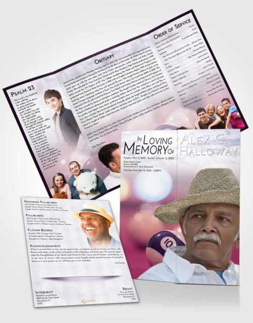 Obituary Funeral Template Gatefold Memorial Brochure Lavender Sunrise Billiards Tranquility