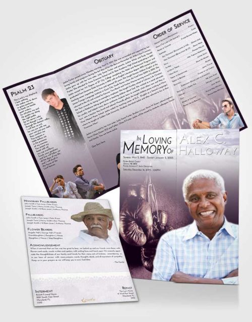 Obituary Funeral Template Gatefold Memorial Brochure Lavender Sunrise Boxing Serenity