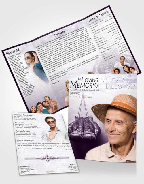 Obituary Funeral Template Gatefold Memorial Brochure Lavender Sunrise Boxing Victory