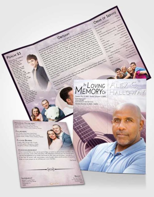 Obituary Funeral Template Gatefold Memorial Brochure Lavender Sunrise Cowboy Heaven