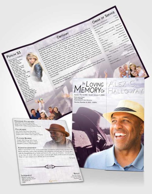 Obituary Funeral Template Gatefold Memorial Brochure Lavender Sunrise Cowboy Honor