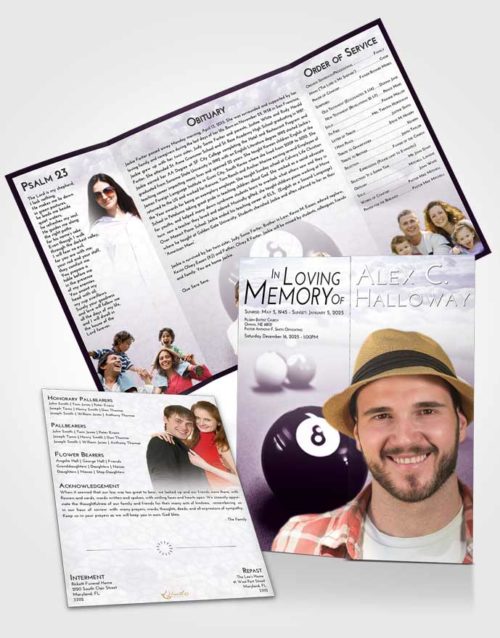 Obituary Funeral Template Gatefold Memorial Brochure Lavender Sunrise Eight Ball