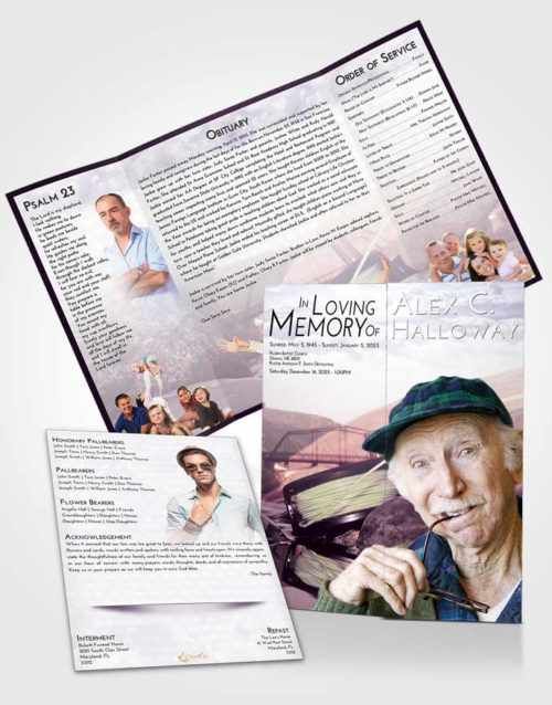 Obituary Funeral Template Gatefold Memorial Brochure Lavender Sunrise Fishing Dreams