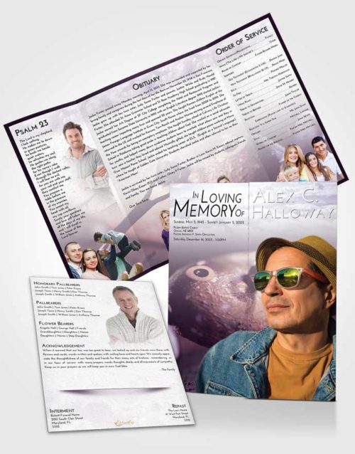 Obituary Funeral Template Gatefold Memorial Brochure Lavender Sunrise Fishing Escape