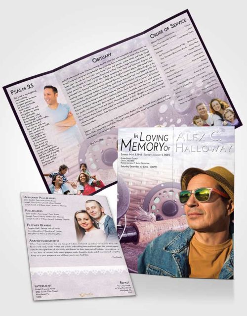 Obituary Funeral Template Gatefold Memorial Brochure Lavender Sunrise Fishing Paradise