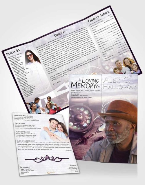 Obituary Funeral Template Gatefold Memorial Brochure Lavender Sunrise Fishing Pride