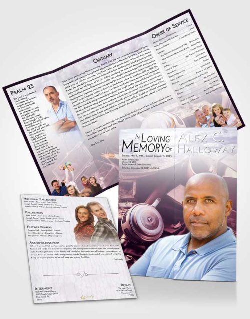 Obituary Funeral Template Gatefold Memorial Brochure Lavender Sunrise Fishing Tackle