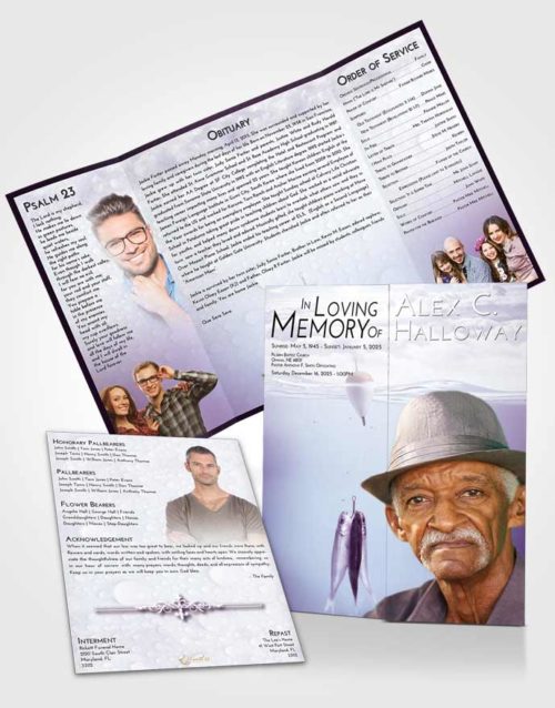 Obituary Funeral Template Gatefold Memorial Brochure Lavender Sunrise Fishing in the Sea