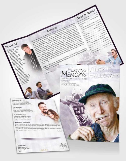 Obituary Funeral Template Gatefold Memorial Brochure Lavender Sunrise Football Honor