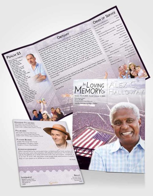 Obituary Funeral Template Gatefold Memorial Brochure Lavender Sunrise Football Stadium