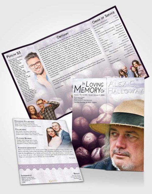 Obituary Funeral Template Gatefold Memorial Brochure Lavender Sunrise Foul Ball
