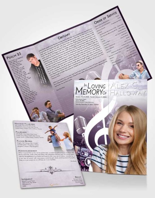 Obituary Funeral Template Gatefold Memorial Brochure Lavender Sunrise G Clef