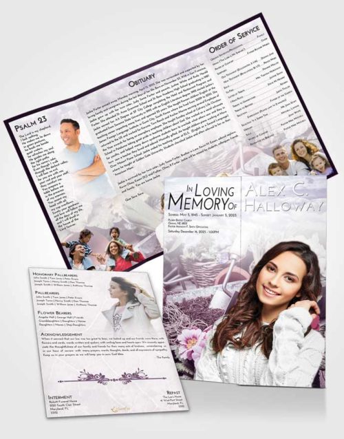 Obituary Funeral Template Gatefold Memorial Brochure Lavender Sunrise Gardening Memories