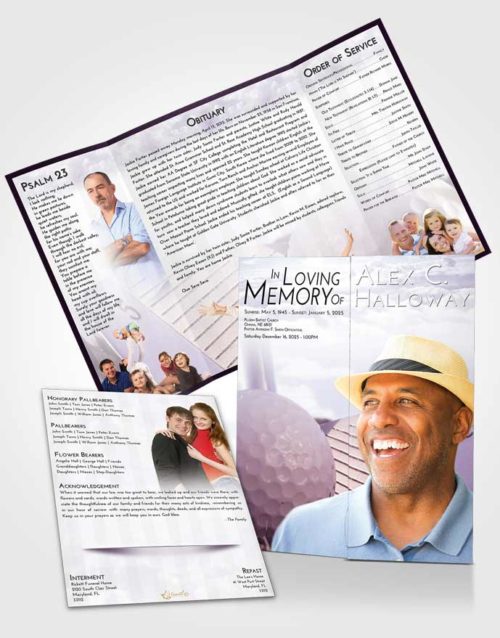Obituary Funeral Template Gatefold Memorial Brochure Lavender Sunrise Golf Day