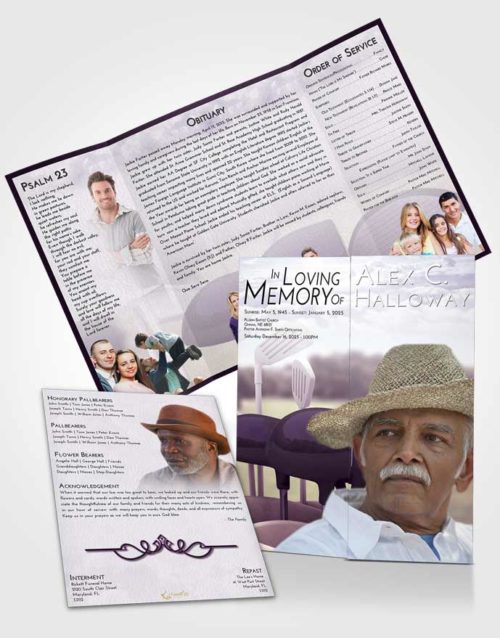 Obituary Funeral Template Gatefold Memorial Brochure Lavender Sunrise Golf Fairway