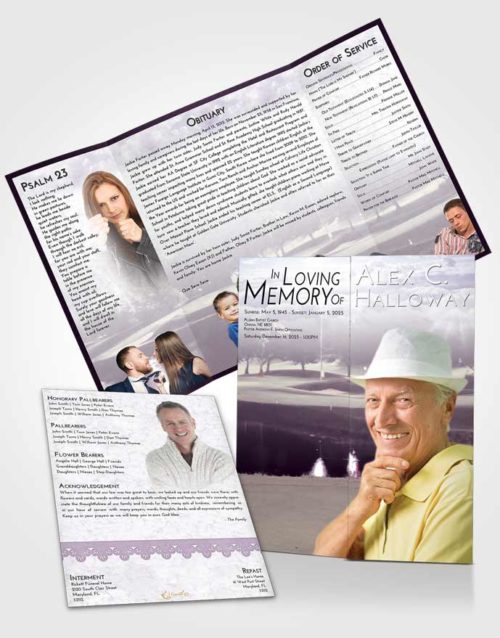 Obituary Funeral Template Gatefold Memorial Brochure Lavender Sunrise Golf Paradise