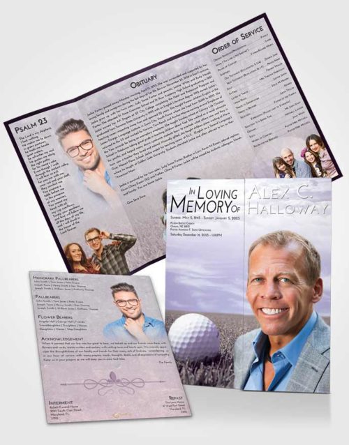 Obituary Funeral Template Gatefold Memorial Brochure Lavender Sunrise Golf Serenity