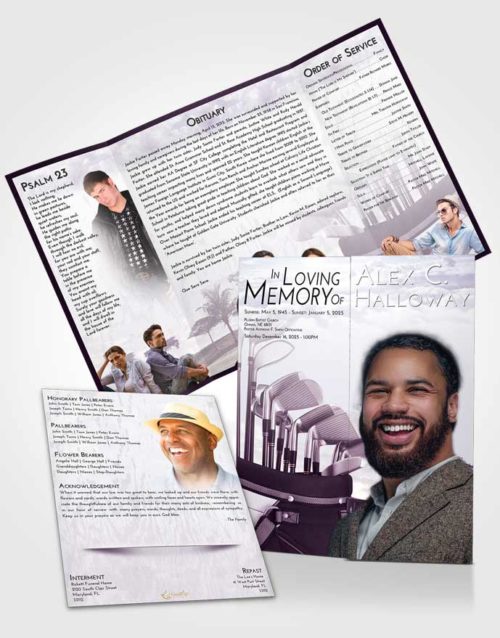 Obituary Funeral Template Gatefold Memorial Brochure Lavender Sunrise Golf Set