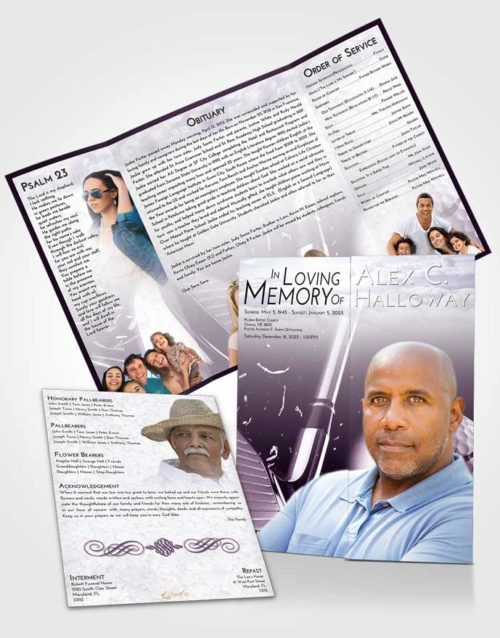 Obituary Funeral Template Gatefold Memorial Brochure Lavender Sunrise Golf Swing