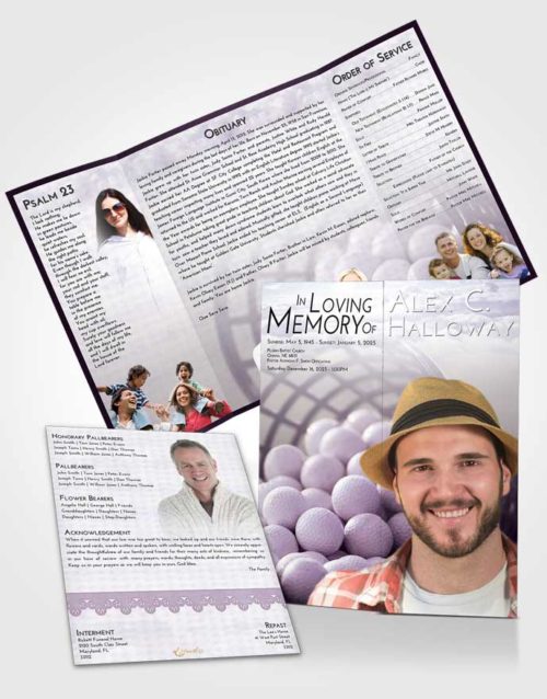 Obituary Funeral Template Gatefold Memorial Brochure Lavender Sunrise Golf Tranquility
