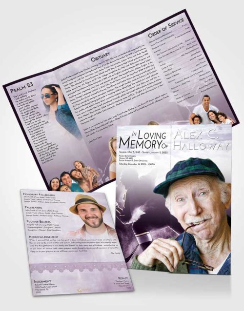 Obituary Funeral Template Gatefold Memorial Brochure Lavender Sunrise Hockey Paradise